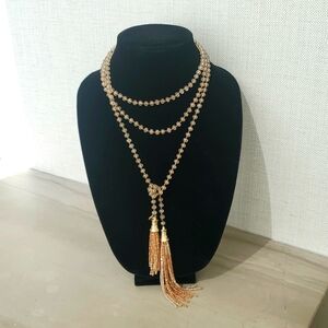 Marlyn Schiff Elegant Crystal Beads  and Gold Tassel Layered Necklace